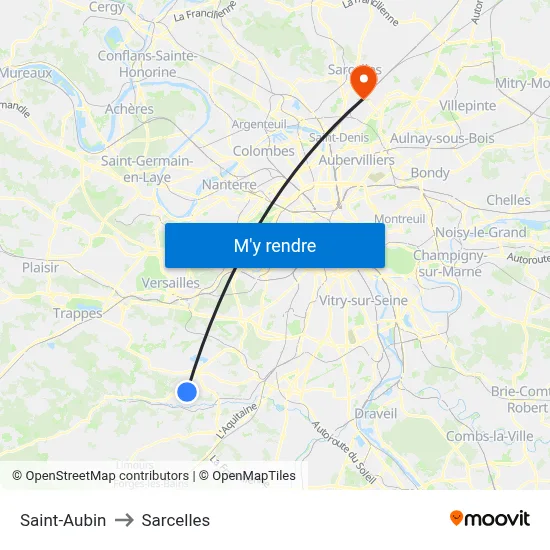 Saint-Aubin to Sarcelles map