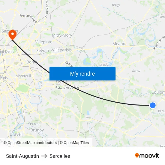 Saint-Augustin to Sarcelles map
