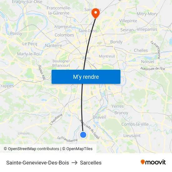Sainte-Genevieve-Des-Bois to Sarcelles map