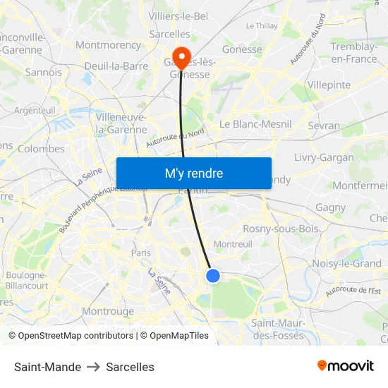 Saint-Mande to Sarcelles map