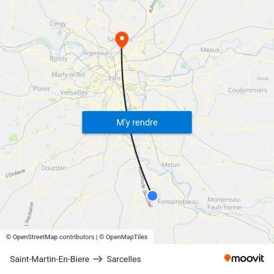 Saint-Martin-En-Biere to Sarcelles map