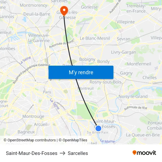 Saint-Maur-Des-Fosses to Sarcelles map
