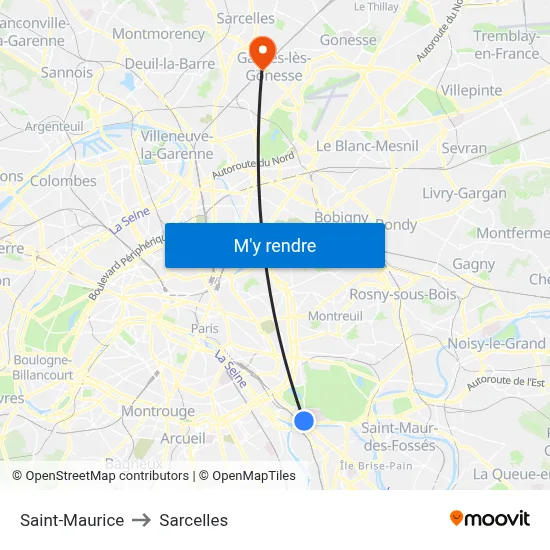 Saint-Maurice to Sarcelles map