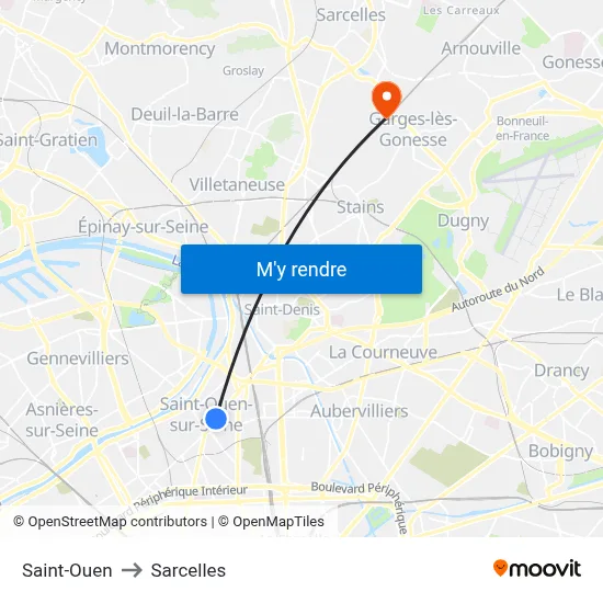 Saint-Ouen to Sarcelles map