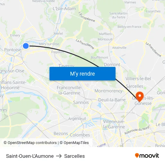 Saint-Ouen-L'Aumone to Sarcelles map