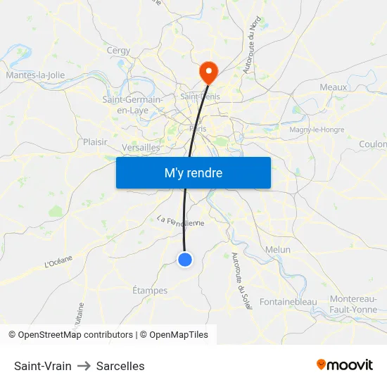 Saint-Vrain to Sarcelles map