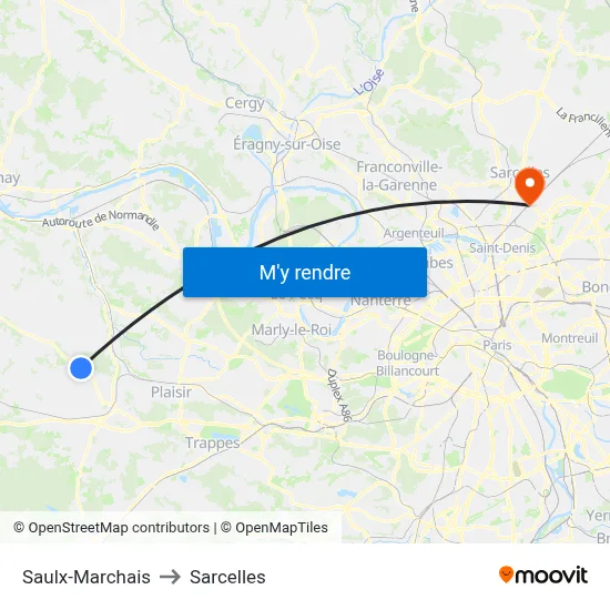 Saulx-Marchais to Sarcelles map
