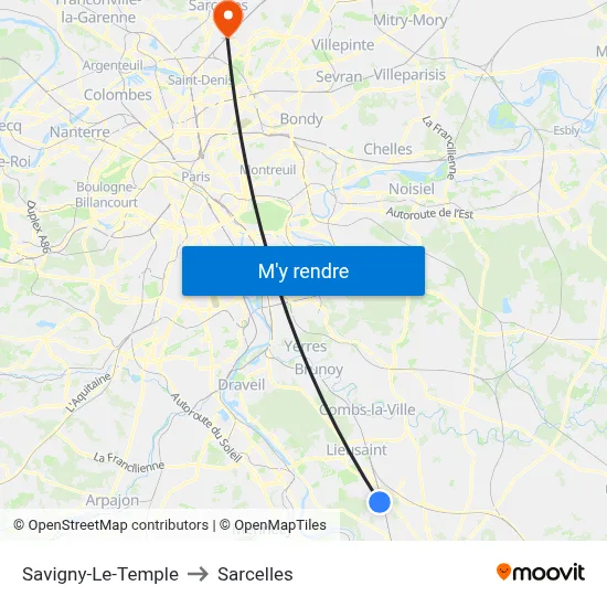 Savigny-Le-Temple to Sarcelles map