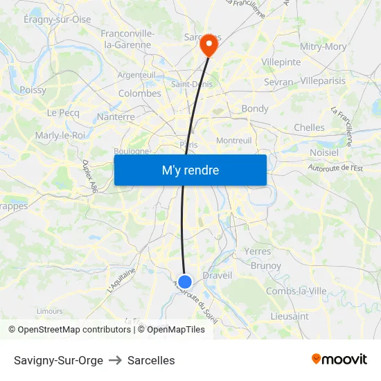 Savigny-Sur-Orge to Sarcelles map