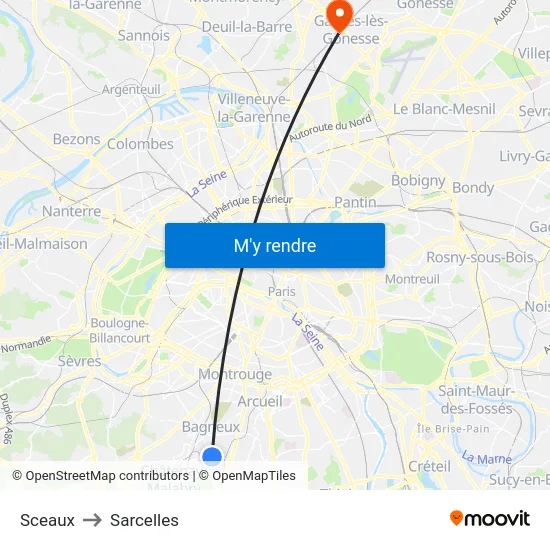 Sceaux to Sarcelles map