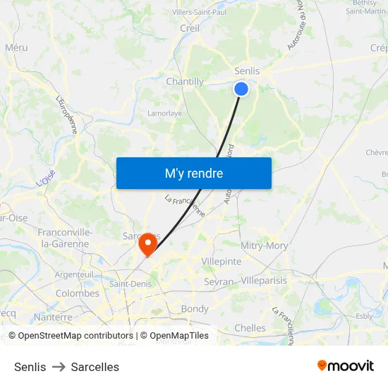 Senlis to Sarcelles map
