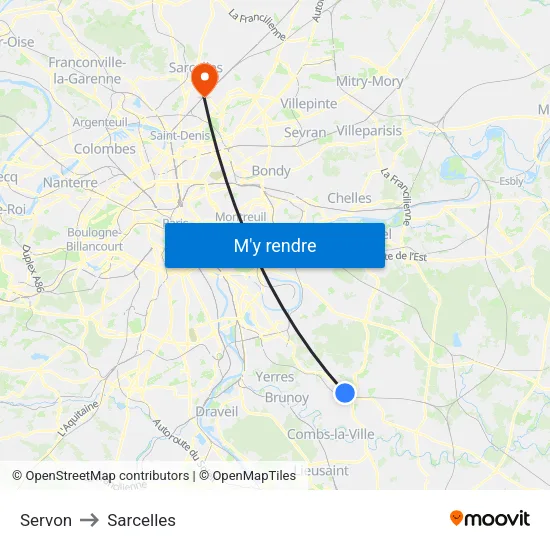 Servon to Sarcelles map