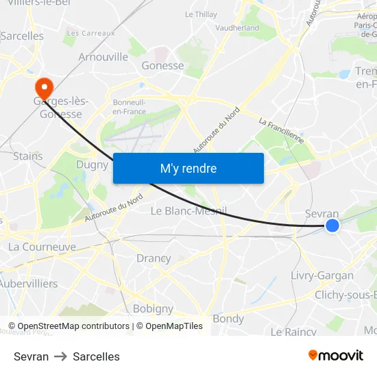 Sevran to Sarcelles map