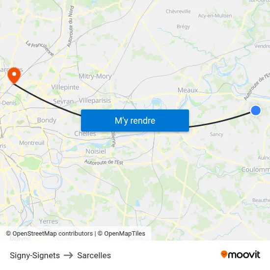 Signy-Signets to Sarcelles map
