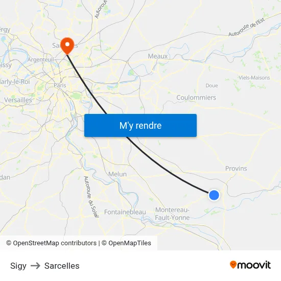Sigy to Sarcelles map