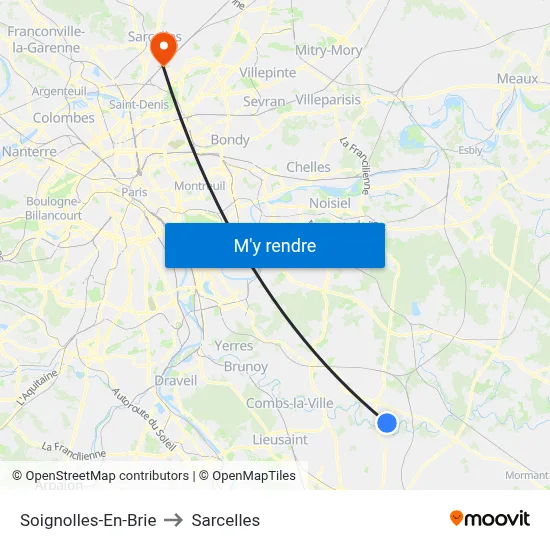 Soignolles-En-Brie to Sarcelles map