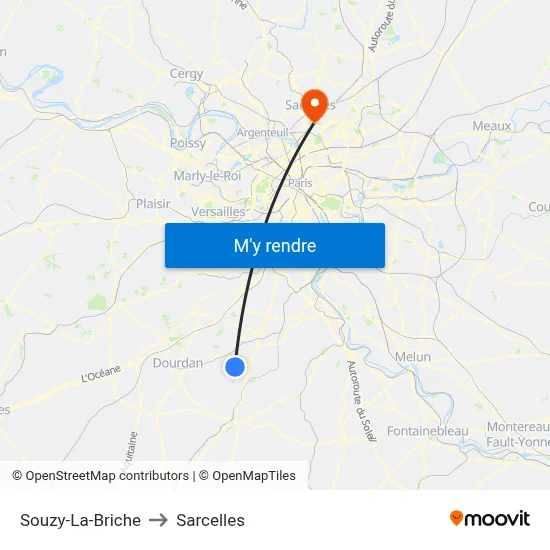 Souzy-La-Briche to Sarcelles map