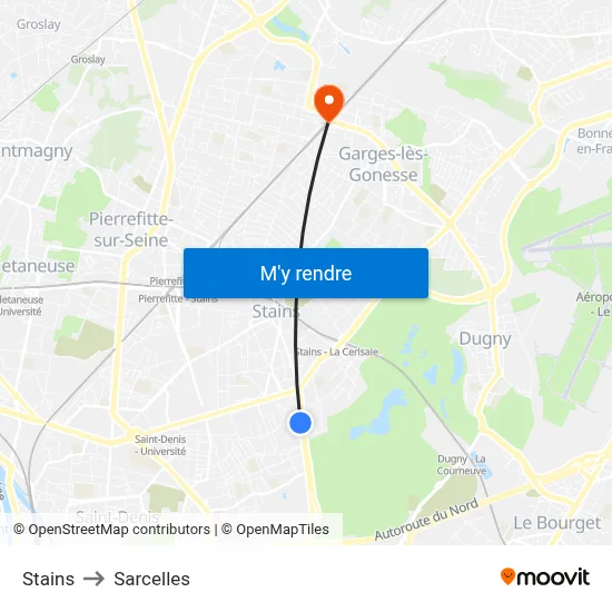 Stains to Sarcelles map