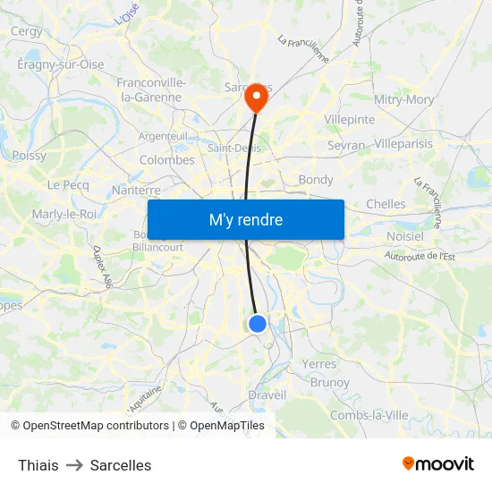 Thiais to Sarcelles map