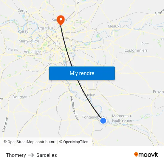 Thomery to Sarcelles map