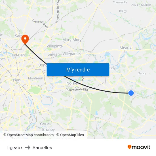Tigeaux to Sarcelles map