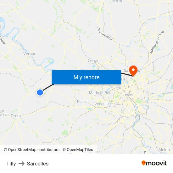 Tilly to Sarcelles map