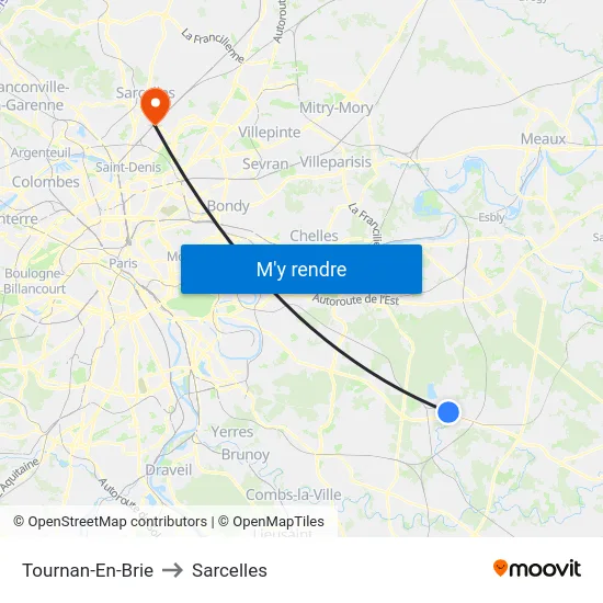 Tournan-En-Brie to Sarcelles map