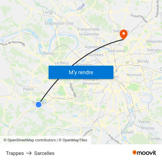 Trappes to Sarcelles map