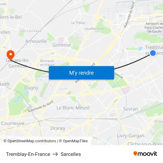 Tremblay-En-France to Sarcelles map