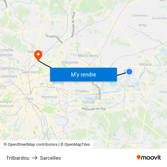 Trilbardou to Sarcelles map