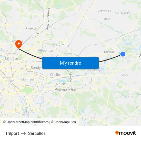 Trilport to Sarcelles map