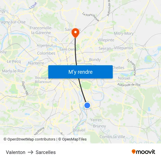 Valenton to Sarcelles map