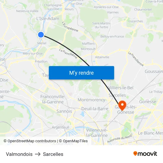 Valmondois to Sarcelles map