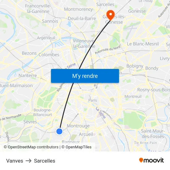 Vanves to Sarcelles map