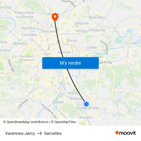 Varennes-Jarcy to Sarcelles map