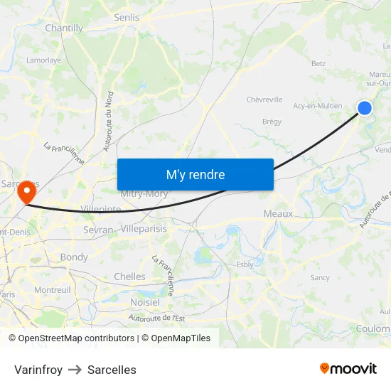Varinfroy to Sarcelles map