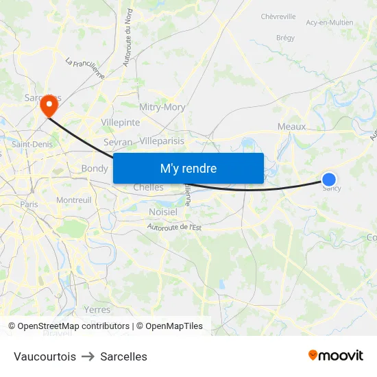 Vaucourtois to Sarcelles map