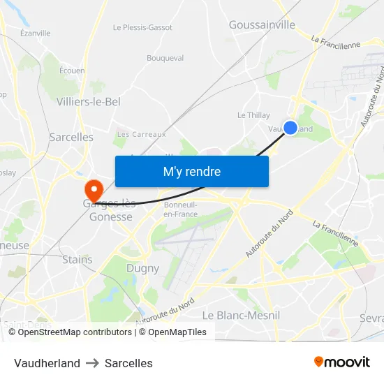 Vaudherland to Sarcelles map
