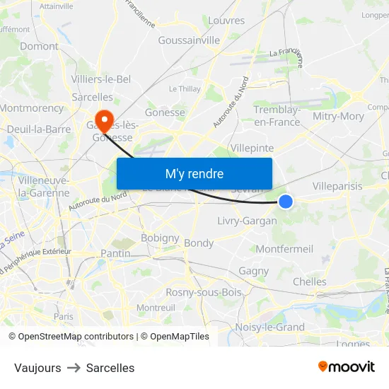 Vaujours to Sarcelles map
