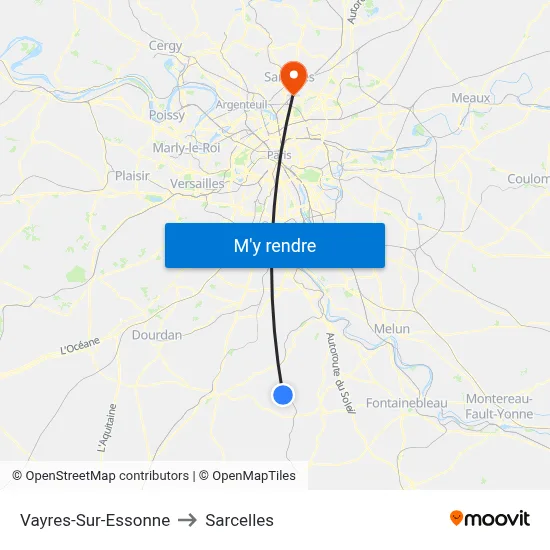 Vayres-Sur-Essonne to Sarcelles map