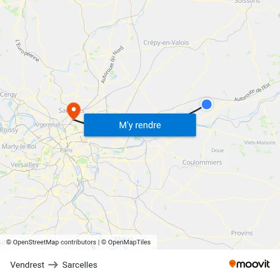 Vendrest to Sarcelles map