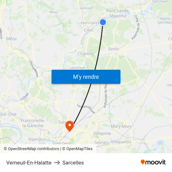Verneuil-En-Halatte to Sarcelles map