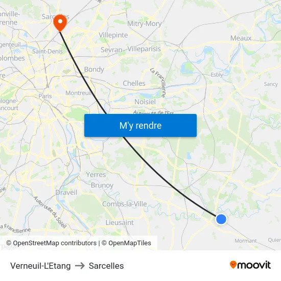 Verneuil-L'Etang to Sarcelles map