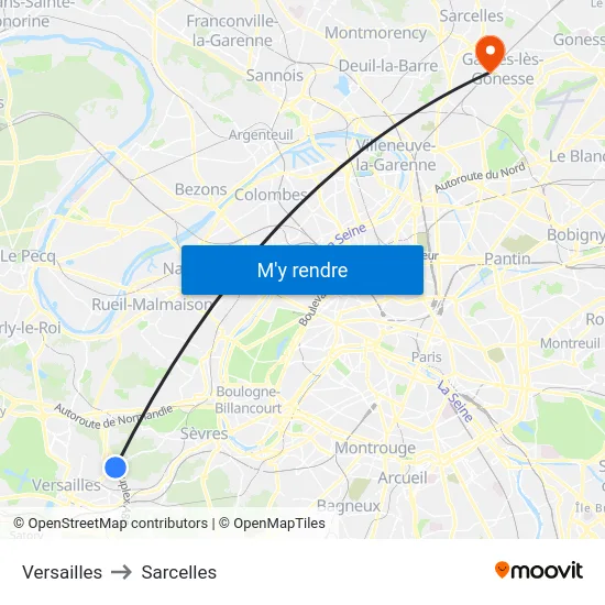 Versailles to Sarcelles map