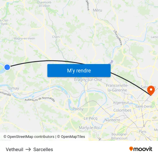 Vetheuil to Sarcelles map