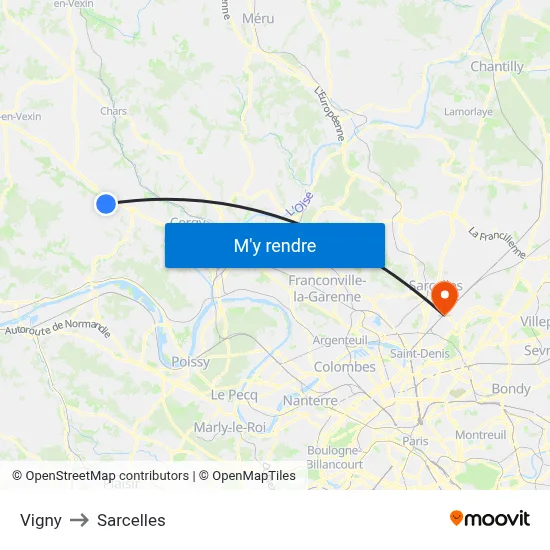 Vigny to Sarcelles map