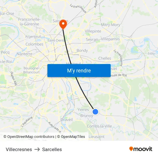 Villecresnes to Sarcelles map