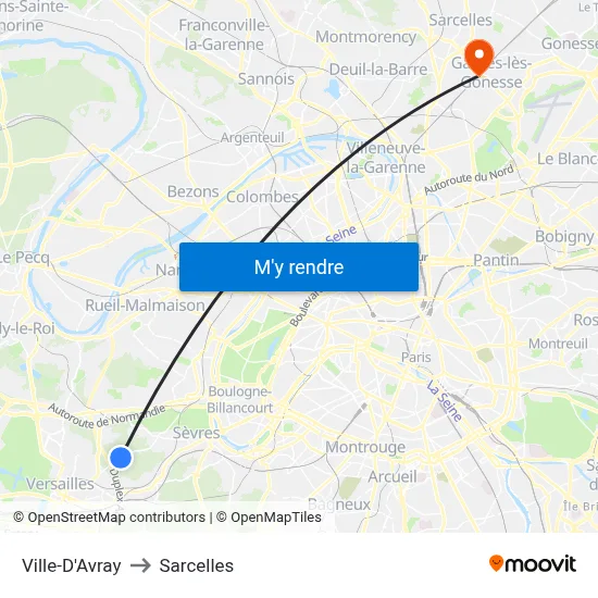 Ville-D'Avray to Sarcelles map