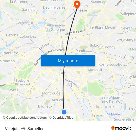 Villejuif to Sarcelles map