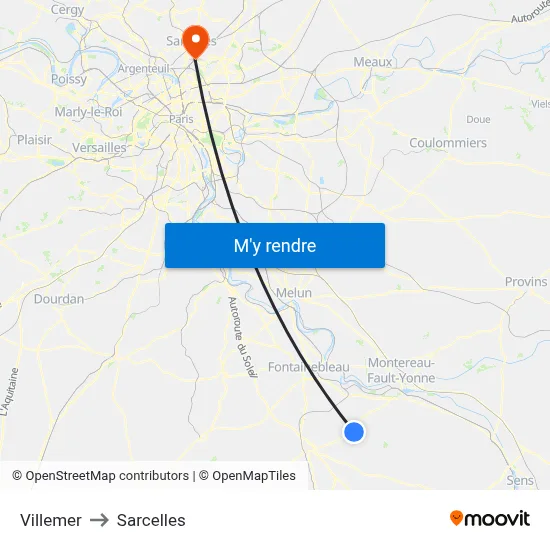 Villemer to Sarcelles map
